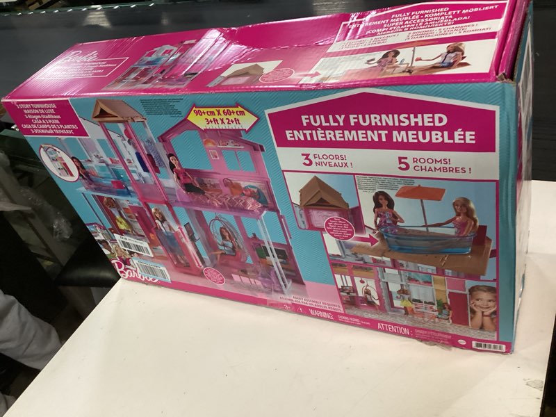 Condition photo showing Good Condition for Barbie 3-Story Townhouse Dollhouse with Elevator, Swing Chair, Furniture and Accessories, Fold for Portability and Travel (Amazon Exclusive)
