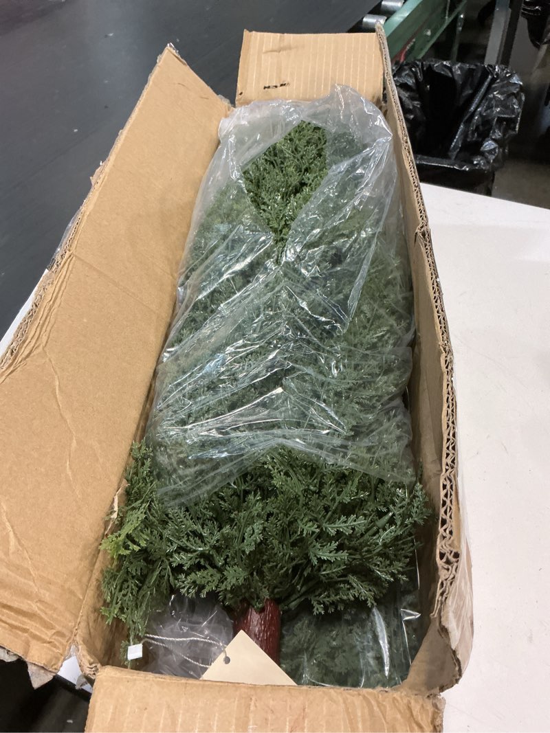 Condition photo showing Good Condition for 3ft artificial cedar topiary trees with ground spike, set of 2 uv resistant fake evergreen bushes shrubs trees artificial plants realistic faux cypress plants for indoor outdoor front porch garden