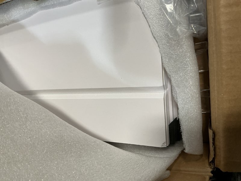 Condition photo showing As Is for 5 Pcs Wire Rack Covers 24x16x3 inch PVC Pantry Shelf Cover 0.31 inch Thick Removable Closet Wire Rack Shelf Covers,Decoration Kitchen Bathroom Office Shelving (Light Luxury White, 24x16x3 inch) 24x16x3in Light Luxury White