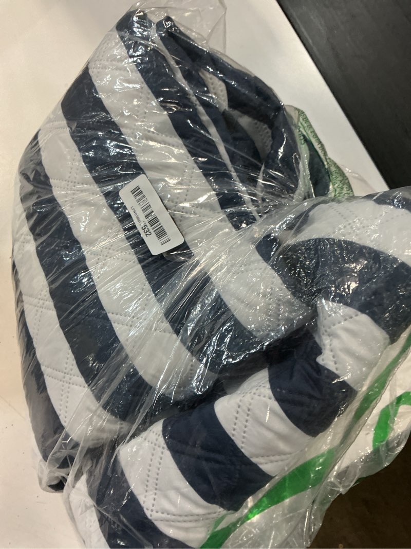 Condition photo showing Good Condition for genovega waterproof sandproof beach blanket picnic outdoor mat rug extra large foldable sand free big giant xl towel car essential roadtrip gadget rv accessories gear must have hiking item necessities 6'8" x 6'8" (square) stripe navy