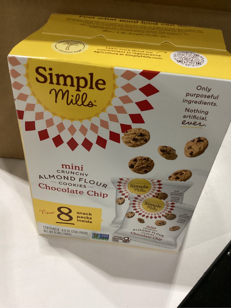 Simple Mills, Mini Crunchy Cookies, Chocolate Chip, Snack Packs 4 boxes of 8 ct
