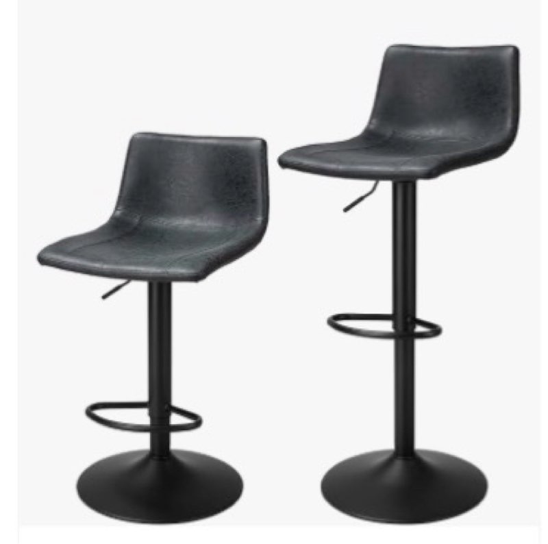 Finnhomy Bar Stools Set of 2 Counter Height, Swivel Barstools with Footrest and L Shape Back, Height Adjustable Modern Bar Chairs, Vintage Leather, Retro Black