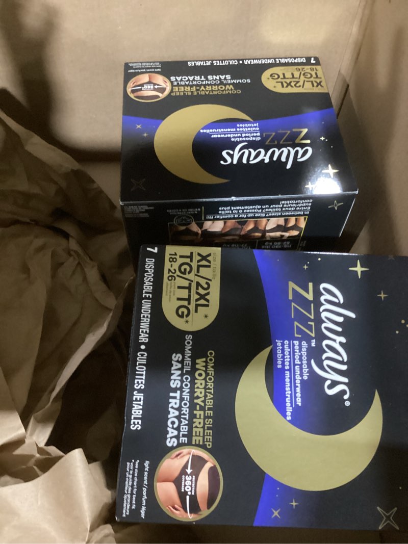 Condition photo showing New/Like New for Always ZZZ Overnight Disposable Period Underwear for Women Extra Large, 360° Coverage for Worry-Free Nights, 14 Count (2 Packs of 7)