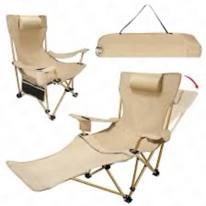 Reclining Camping Chair with Removable Footrest, Portable & Heavy Duty Folding Lounge Chair for Adul