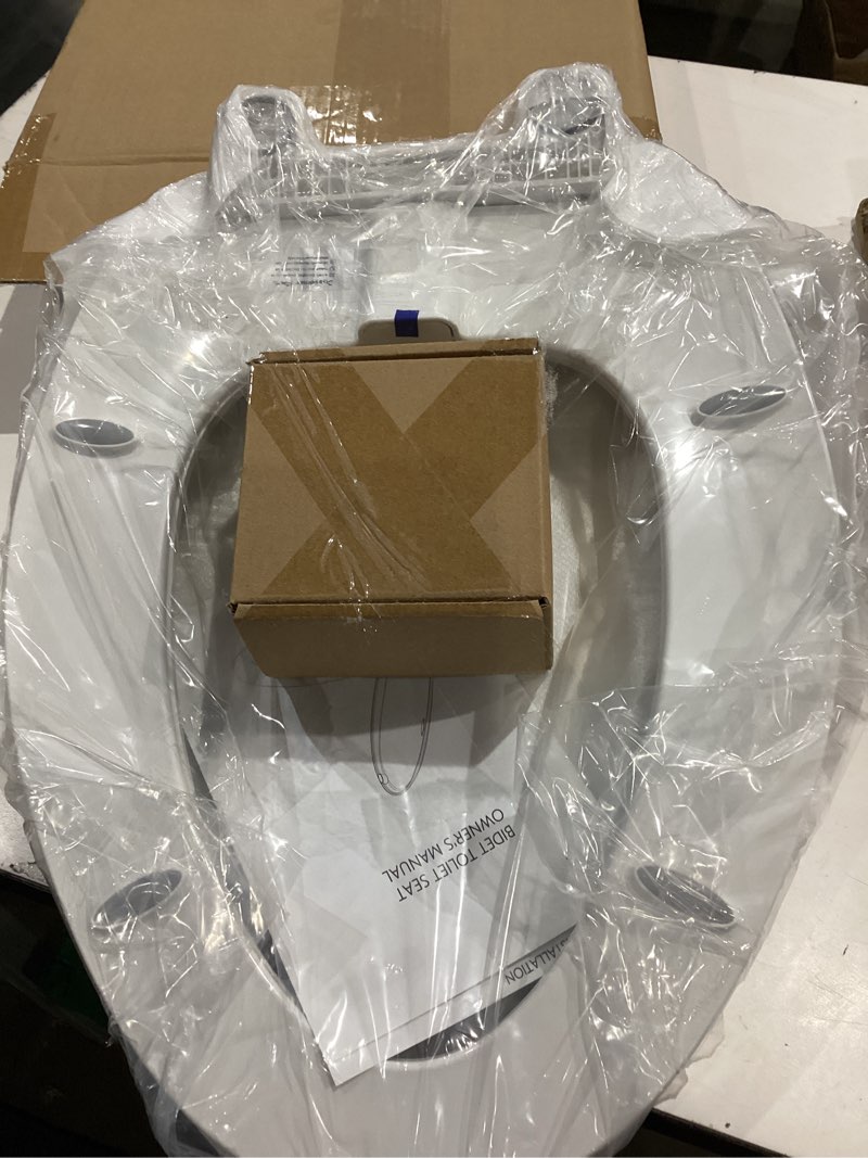 Condition photo showing New/Like New for clirass elongated bidet toilet seat with quiet-close, non-electric bidet mode with dual nozzles, fit elongated toilet seat, adjustable water pressure with brass inlet (elongated) oval