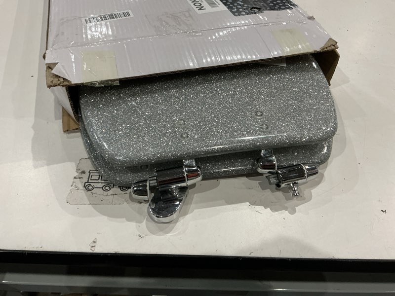 Condition photo showing As Is for toilet seat resin elongated silver glitter slow quiet-close heavy duty decorative acrylic seats for standard toilets, easy to install also easy to clean (19 inch, silver glitter, upgraded hinge)
