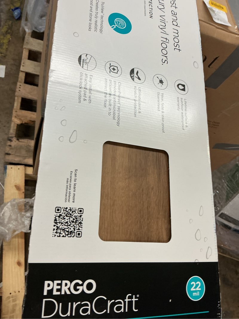 Condition photo showing As Is for pergo duracraft seville oak 22-mil x 9-1/2-in w x 47-in l waterproof luxury vinyl plank
