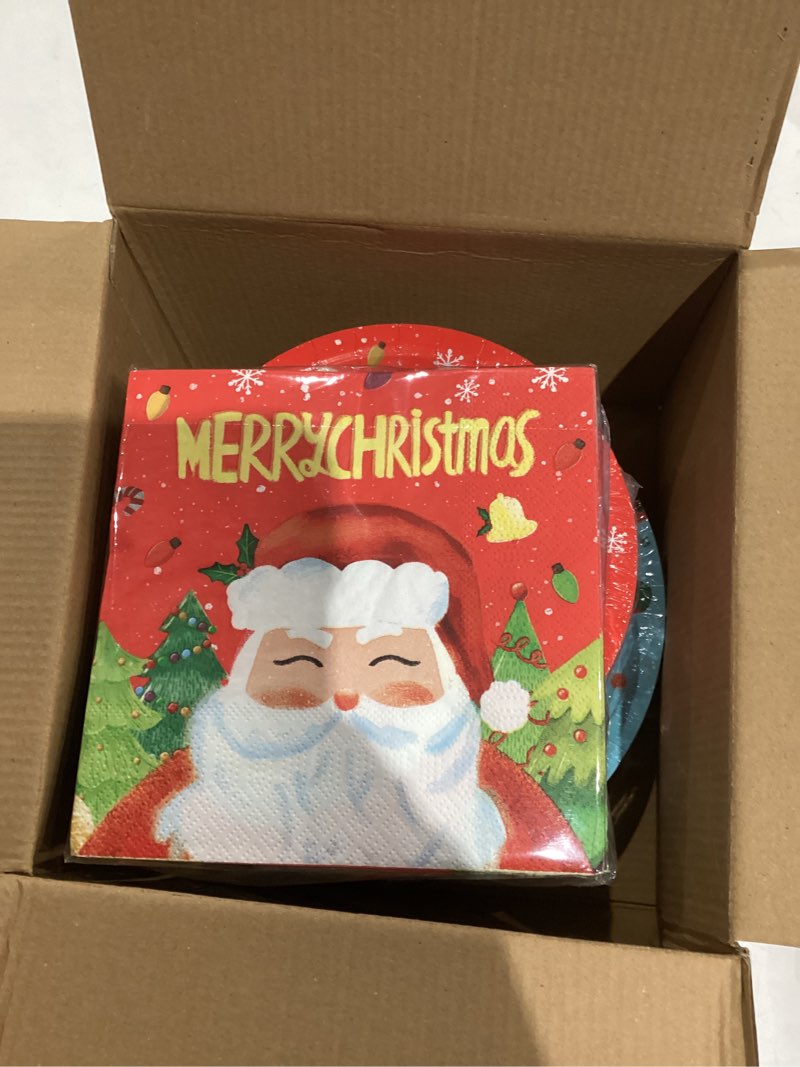 Condition photo showing New/Like New for Merry Christmas Party Decorations Set - Includes Santa-Themed Disposable Paper Plates and Napkins for Festive Celebrations | Christmas Party Supplies for 48 Guests