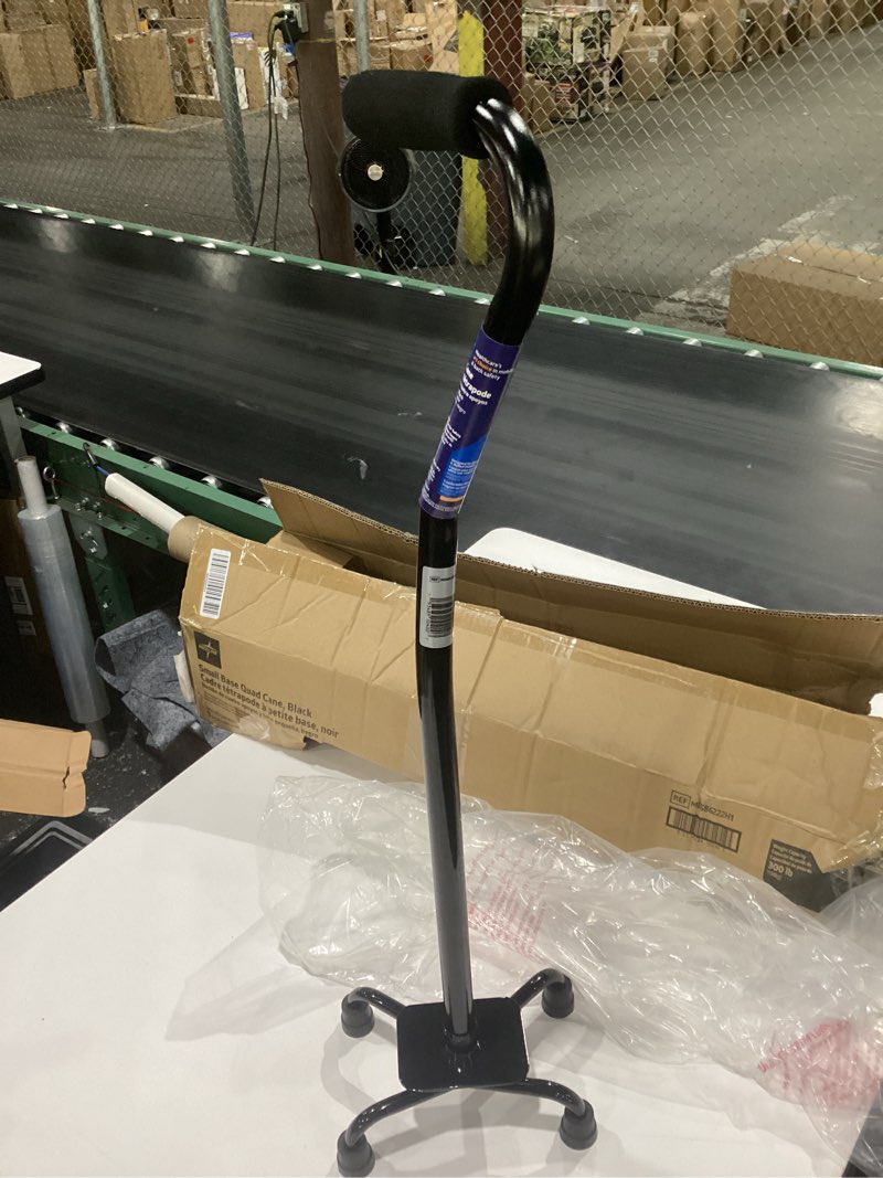 Condition photo showing New/Like New for medline aluminum quad cane with small base, 300 lb capacity, for balance, knee injuries, leg surgery recovery & mobility, portable, sturdy walking aid for seniors & adults