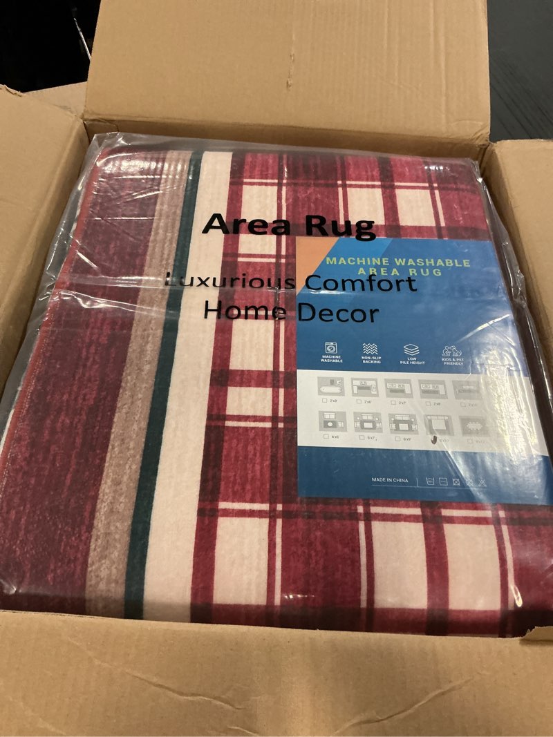Condition photo showing New/Like New for GarveeHome Christmas Washable Rug for Living Room, 8x10 Holiday Decor Area Rug for Bedroom Soft Low Pile Christmas Tree and Deer Rug Non Slip Throw Large Carpet for Dining Room Nursery, Red Red 8' x 10' (Rectangular)