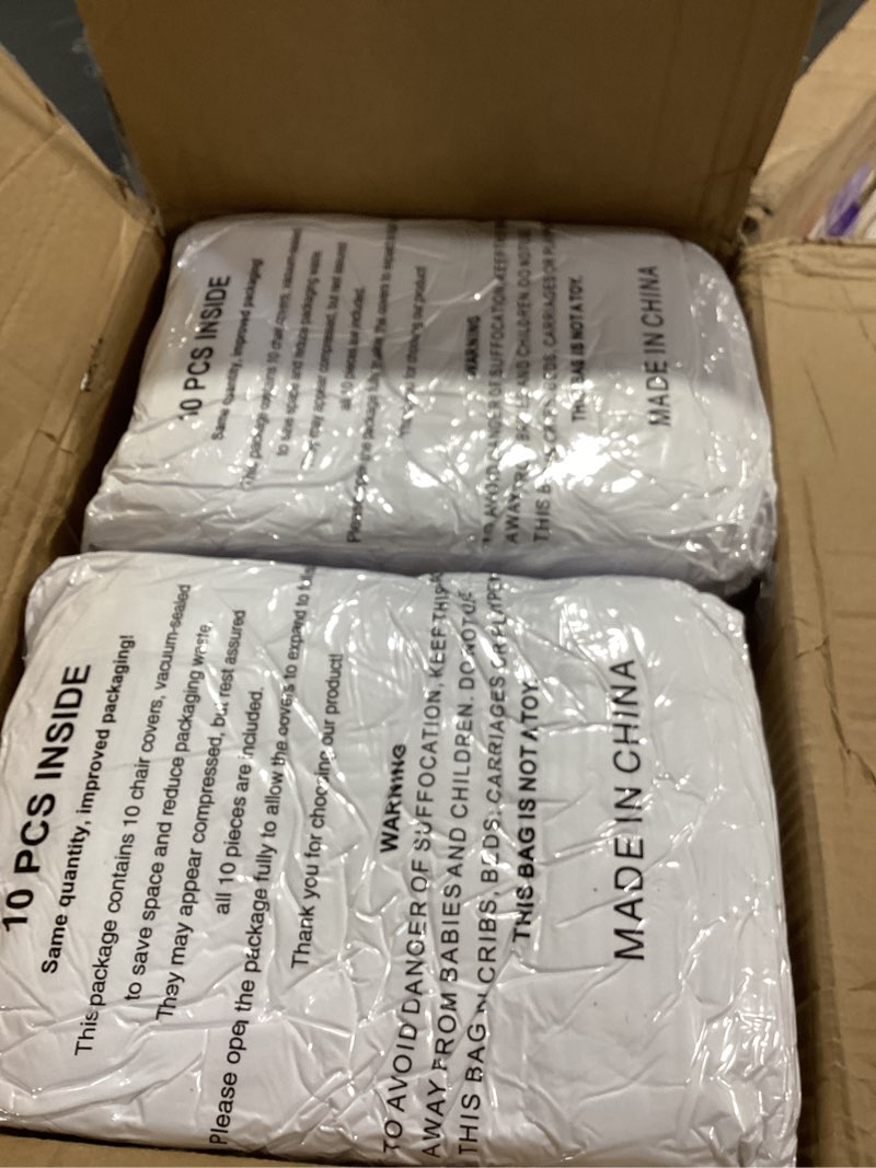 Condition photo showing New/Like New for 100 pieces white chair covers - versatile stretch polyester spandex dining chair slipcovers for dining, party, wedding, banquet, and more white 100pcs