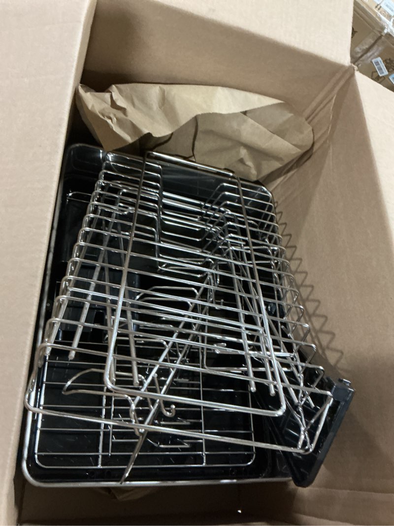 Condition photo showing As Is for home zone living large 2-tier stainless steel dish drying rack with drain pipe and utensil holders