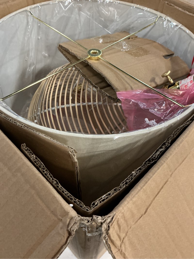 Condition photo showing New/Like New for henn&hart bryn 21.5" tall rattan table lamp with fabric shade in rattan/white, lamp, desk lamp for home or office