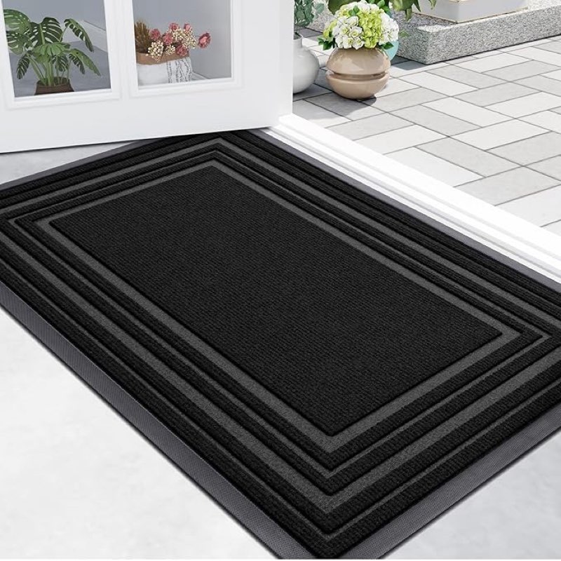 Buganda Fromt Door Mat Indoor Outdoor Entrance Non Slip Natural Rubber Doormats Easy Clean Low Profile Dirt Trapper Entryway Floor Mats for Outside Garages and Patios 36x24 Black