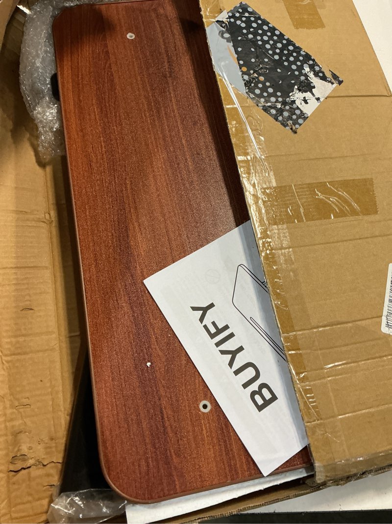Condition photo showing As Is for buyify height adjustable tv tray table on wheels - rolling laptop desk for bed & sofa - c shaped side table for recliner, small spaces & walking pad-dark walnut- frd1
