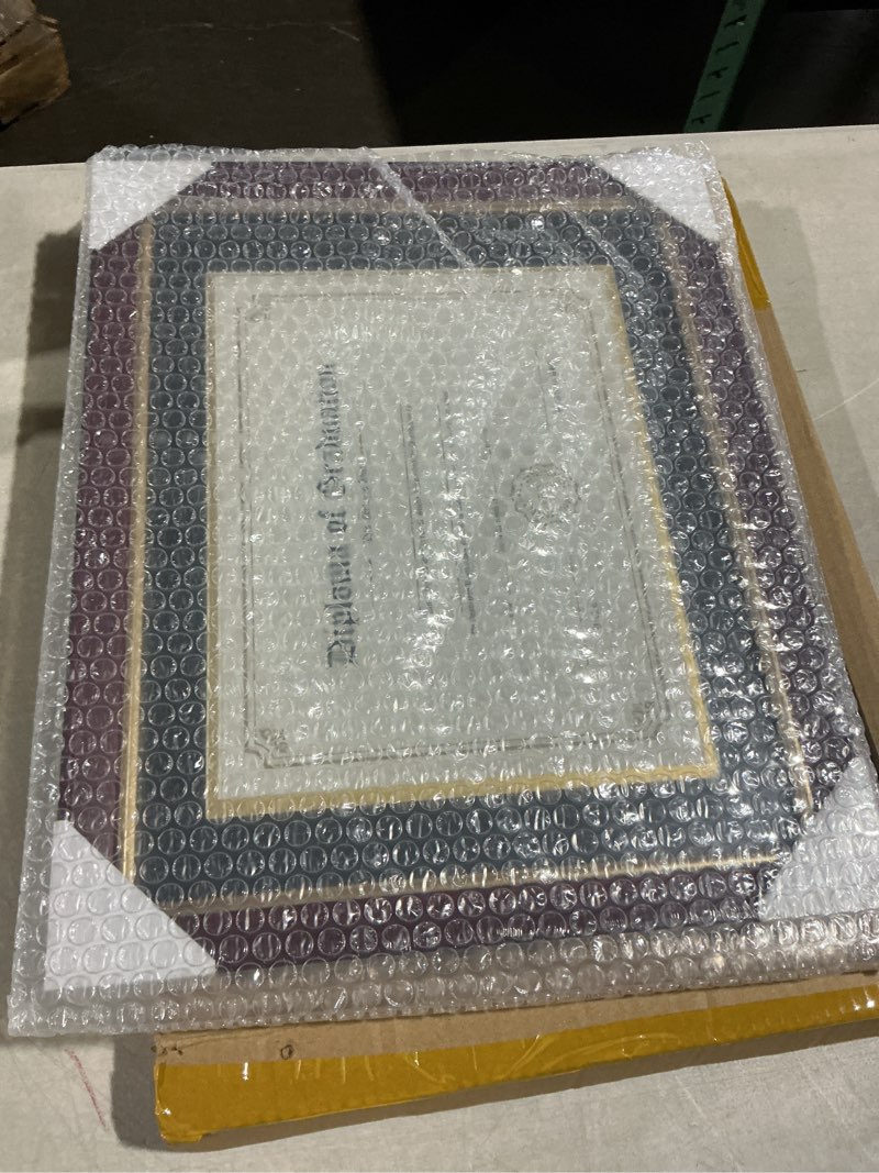 Condition photo showing Good Condition for framepro 8.5x11 diploma frame with black over gold mat, 11x14 certificate frame, real wood with gold