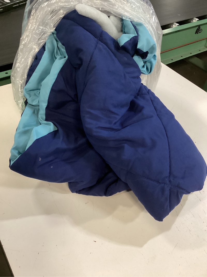Condition photo showing As Is for amazon basics comforter blanket twin/twin xl, reversible lightweight microfiber all season blanket, navy/sky blue twin/twin xl navy / sky blue