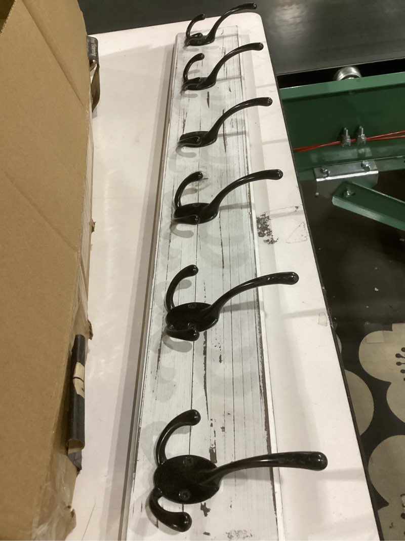 Ilyapa Wood Coat Rack with Triple Hooks, 6 Metal Pronged Tri-Hooks - White Finish, 27 inch Wall Moun