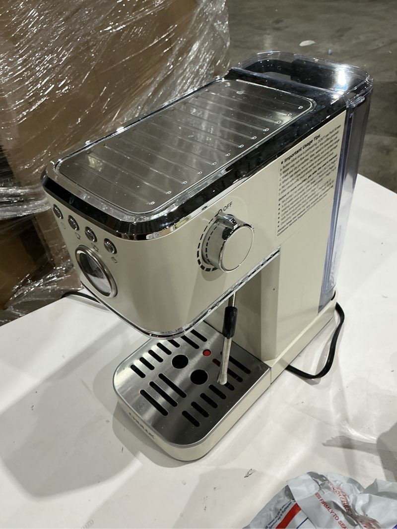 Condition photo showing As Is for chulux - slim espresso machine with milk frother, 20 bar, professional italian espresso machine for home use, cappuccino and latte maker, stainless steel, creamy