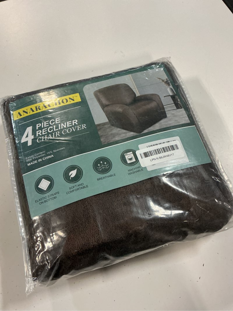Condition photo showing Good Condition for recliner chair covers leather like, 4 pieces lazy boy recliner cover for recliner chair, soft sofa slipcover furniture protector washable sofa cover for pets kids (x-large, dark brown) 1 xl seater 02 brown