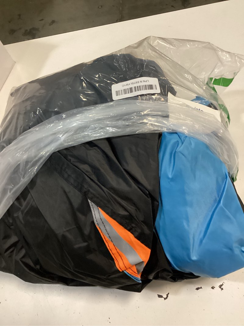 Condition photo showing As Is for mornyray waterproof car cover all weather snowproof uv protection windproof outdoor full car cover, universal fit for sedan (fit sedan length 194-206 inch, blue) fit sedan length(194- 206 inch) blue