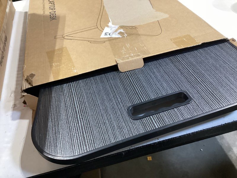 Condition photo showing Good Condition for laptop bed desk, foldable lap desk, portable lap table, laptop stand with cup holder & tablet slot & lifting handle for working writing drawing & eating - black