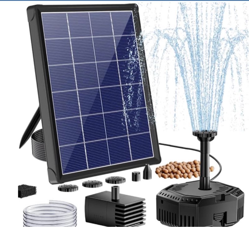 antfraer solar pond filter with fountain pump, 4w solar fountain pump with pond filter, solar powered water pump kit with 5 nozzles & pvc tubing for bird bath, garden, outdoor fish tank