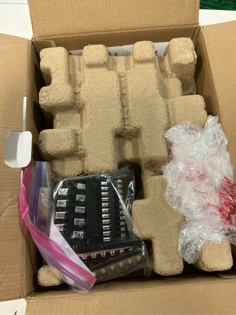 Condition photo showing New/Like New for electric cheese grater, salad maker with 6 different shapes of blades, 250w electric slicer shredder, electric salad machine for cheeses, fruits, vegetables 6 blades