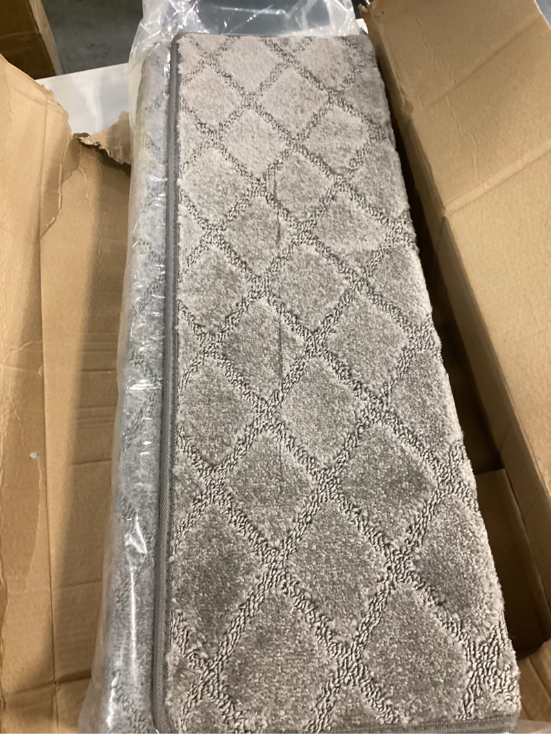 Condition photo showing New/Like New for stair treads for wooden steps14 pcs -9”x 30’’, non slip stair runner, machine washable stair rugs strips for kids pets and elderly, indoor carpet for stairs (grey) 15 grey