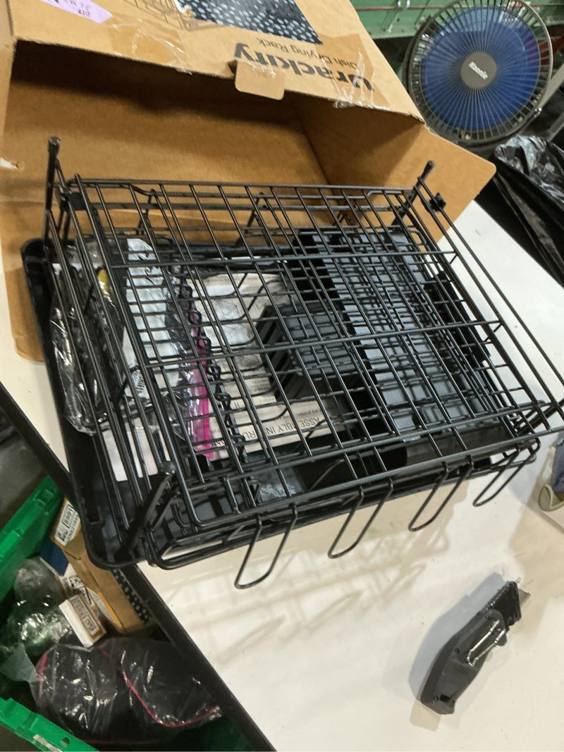 Condition photo showing As Is for dish drying rack - extendable dish drainer, large dish rack for kitchen counter, rustproof dish strainer with utensil holder and cups holder, 2 tier black black 2 tier