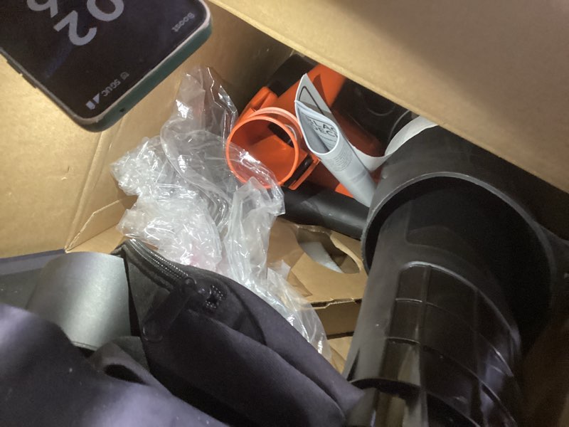 Condition photo showing As Is for black+decker corded leaf blower leaf vacuum and leaf mulcher 3-in-1, up to 230 mph, 12 amp handheld blower and vacuum combo (bv3600)