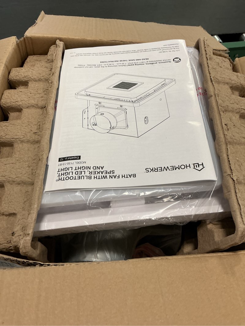 Condition photo showing Good Condition for Homewerks 7130-13-BT White Decorative LED, Bluetooth Bathroom Exhaust Fan NEW 