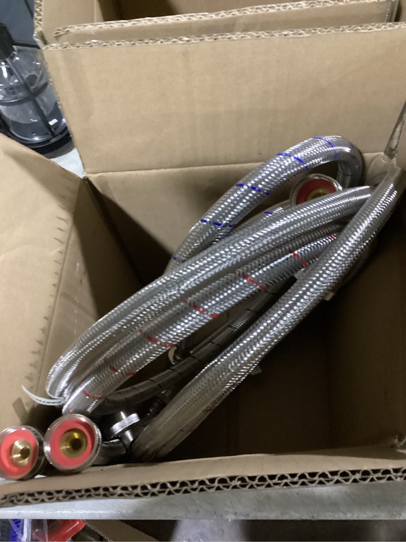 Condition photo showing As Is for hardware possibly incomplete .. eastman 2 -pack 6-ft 3/4 -in hose thread inlet x 3/4 -in hose thread outlet braided stainless steel