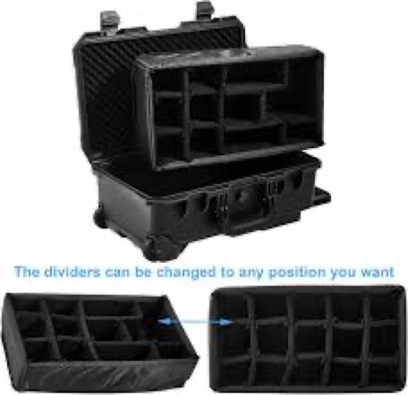 Relaxweex Waterproof Travel Camera Hard Case with Padded Dividers and Wheels 22 x 14 x 9 Inch Dustpr