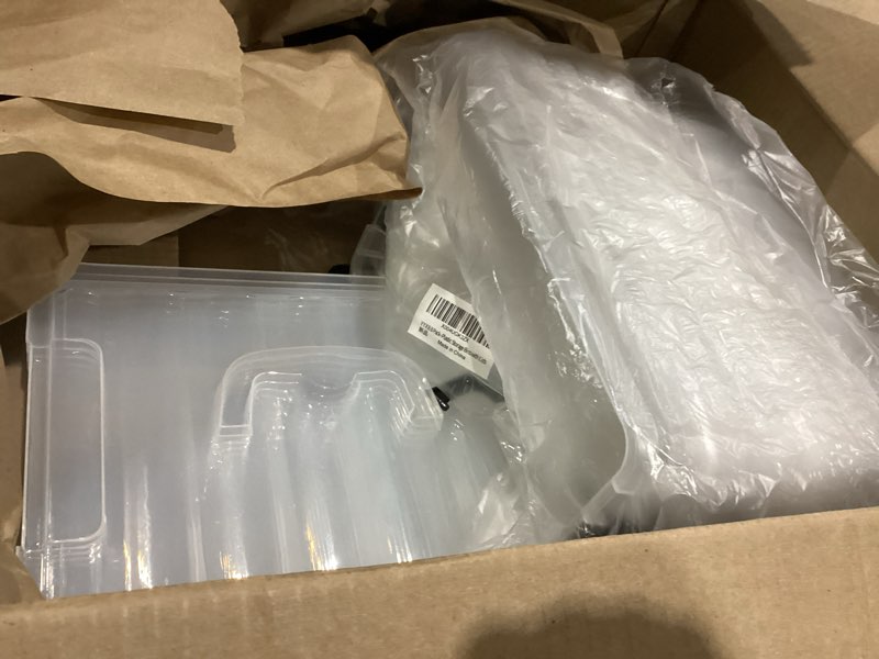 Condition photo showing Good Condition for 8 pack 5 quart clear plastic storage bins with latching lids, stackable small storage boxes for closet, pantry & office organization