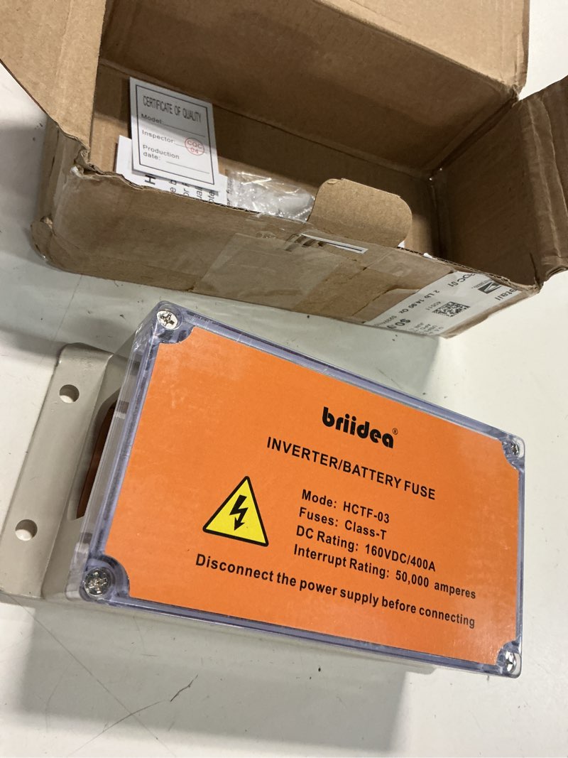 Condition photo showing Good Condition for class t fuse block, briidea fuse holder with 200 amp fuse, heavy duty slow blow for inverters, car audios, etc 200a,black