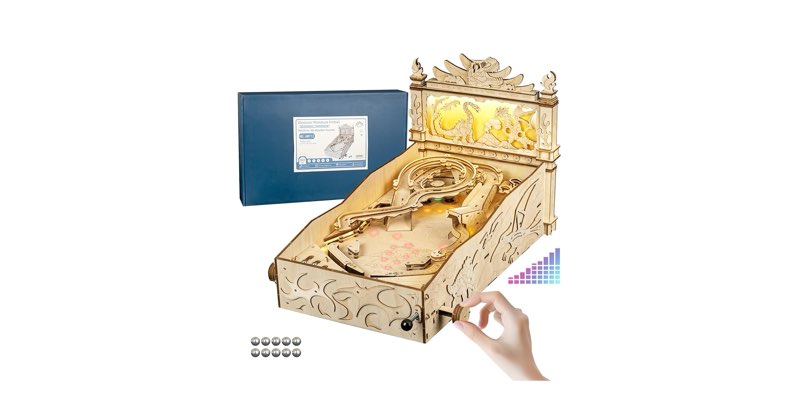 WodGod 3D Wooden Dinosaur Pinball Machine DIY Kit for Adults & Teens - Tabletop Arcade Game with LED