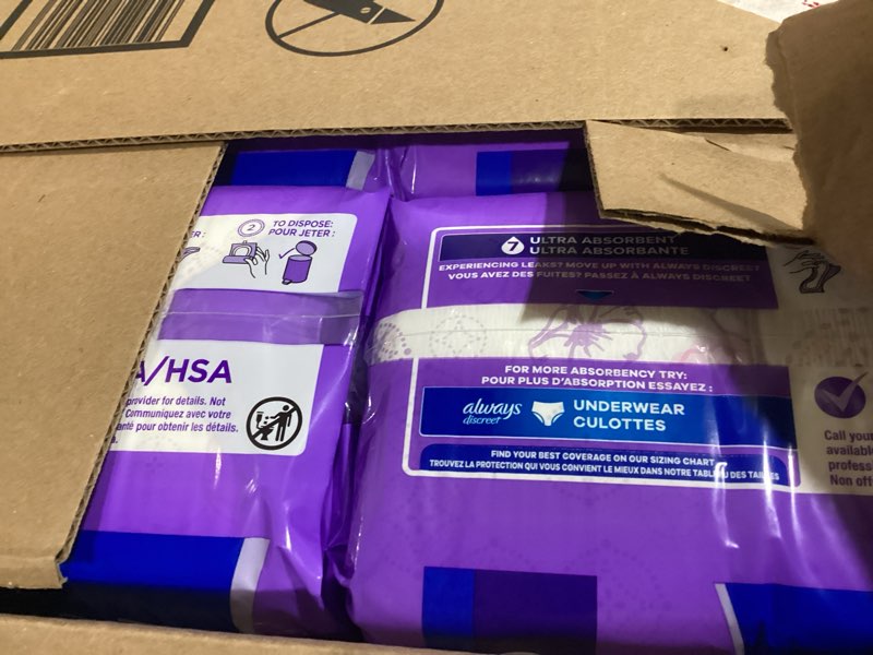 Condition photo showing Good Condition for always discreet adult incontinence pads for women, drier, 7 drop long length, ultra absorbency, pads for bladder control management, bladder leaks, overnight & postpartum pads, 104ct long 104