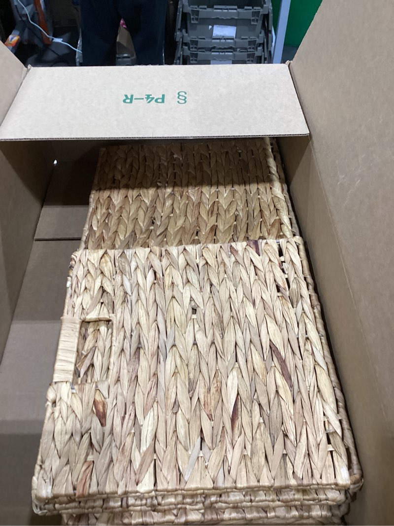 Condition photo showing Good Condition for Wicker Storage Basket Foldable Hyacinth Storage Box Set of 2, 12x12x12 Inch - Handmade Woven Basket for Closet,Shelf Organization & Decor