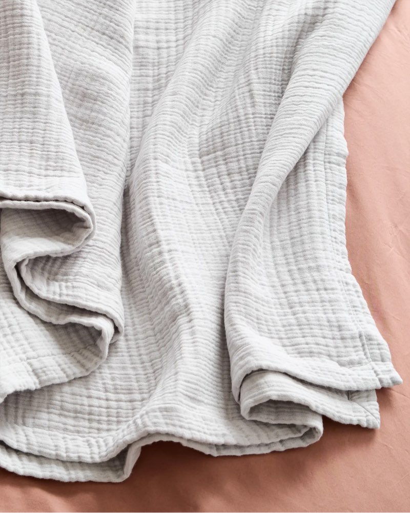 organic airy gauze blanket color is light grey size queen