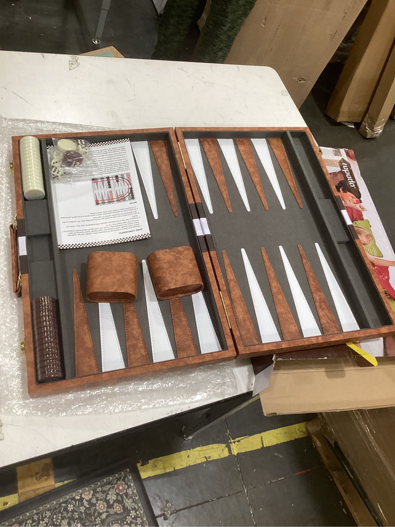 Condition photo showing Good Condition for ropoda backgammon board game set (18 inches) for adults and kids,classic board strategy game,portable and travel backgammon set with premium leather case,best strategy & tip guid large