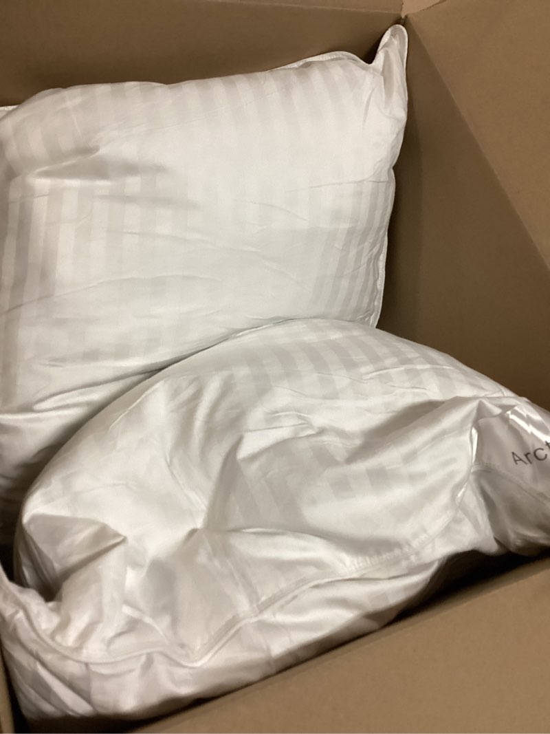 Condition photo showing Good Condition for king size goose down feather hotel collection bed pillows for sleeping one pillow for back, stomach or side sleepers stripe white color king (pack of 1)