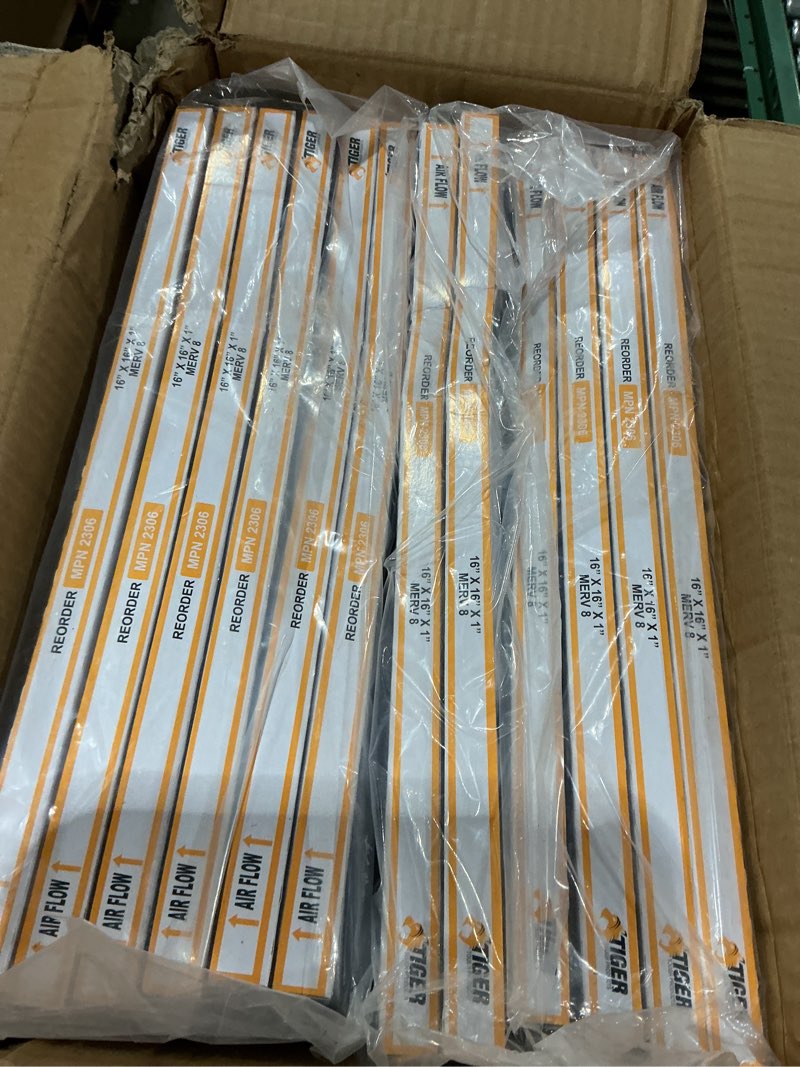 Condition photo showing As Is for tiger tough 16x16x1 air filter merv 8 mpr 600-800, high-performance pleated hvac ac furnace filter replacement for home, 12-pack 16x16x1 12-pack