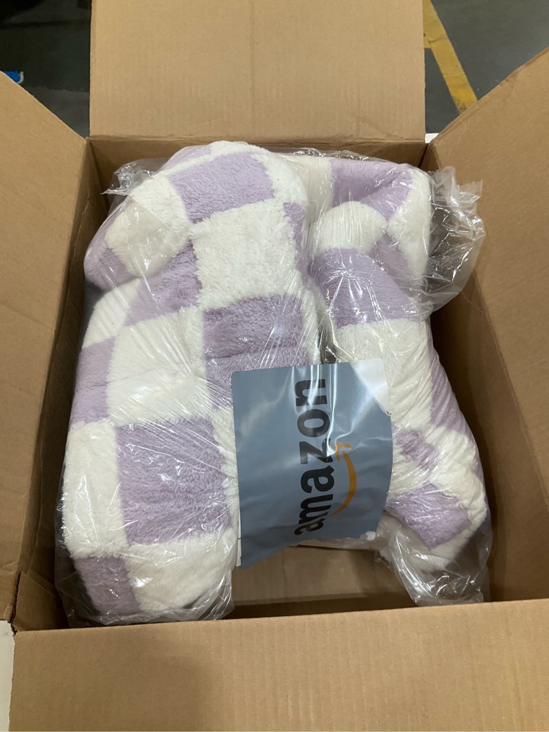 Condition photo showing Good Condition for le sure shown on tv donut medium dog bed - round cat beds for indoor cats calming bed present for pets, cute modern home decor beds with jacquard shaggy plush & anti slip bottom, 30 inch, purple 30.0"l x 30.0"w x 8.0"th lavender checks