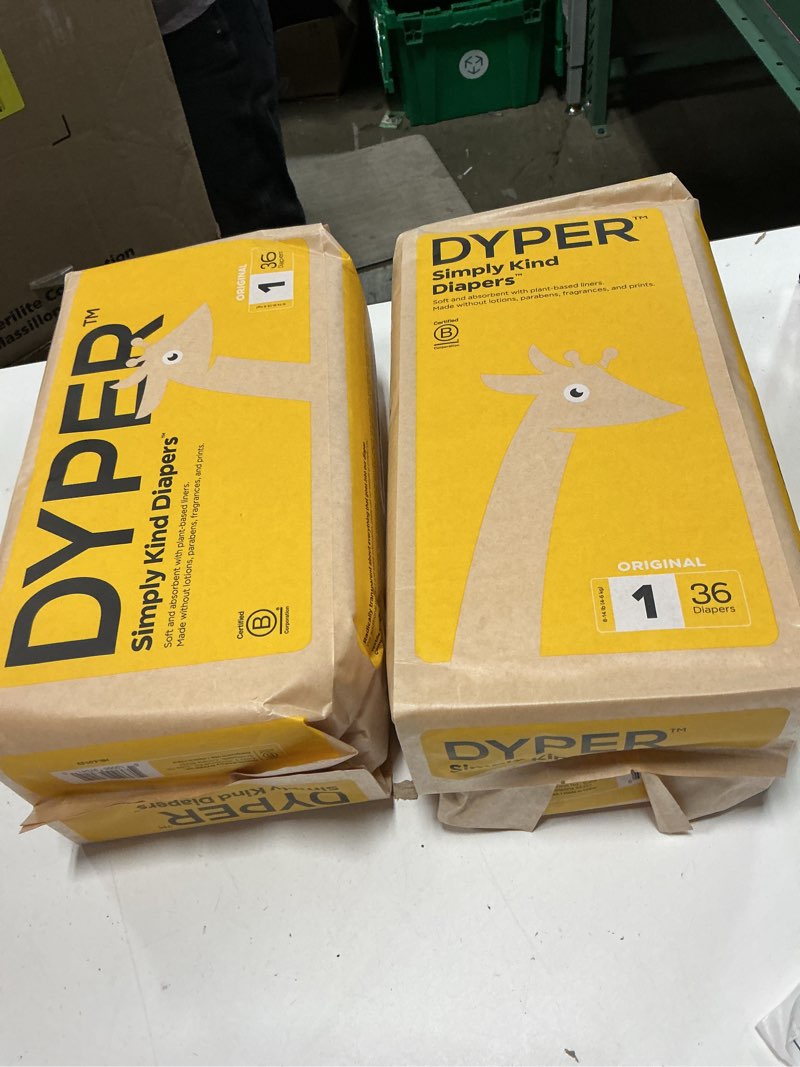 Condition photo showing New/Like New for j(2 pack)dyper - baby diapers hypoallergenic cloth alternative day & overnight protection - made with plant-based* & honest ingredients - size 1 (36 count) size 1 (36 diapers)