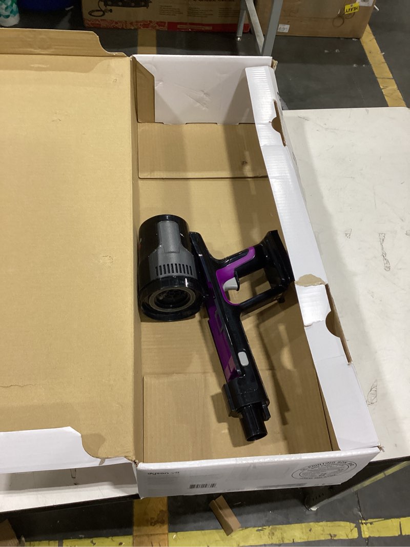 Condition photo showing As Is for dyson v8 cordless vacuum, cleans hard floors and carpets, detangles, converts to handheld, 115aw, 2 power modes, up to 40 minutes¹