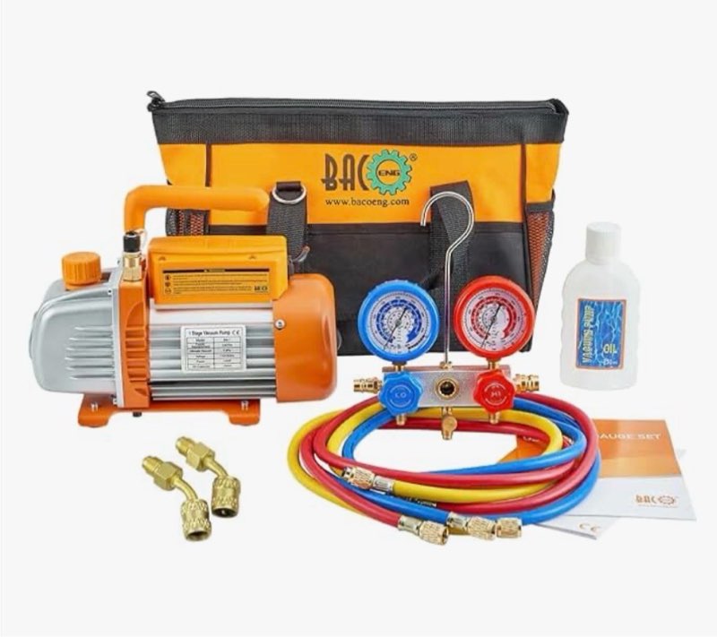 bacoeng 3.6cfm ac vacuum pump and gauge set - home mini split vacuum pump kit for r410a refrigerants