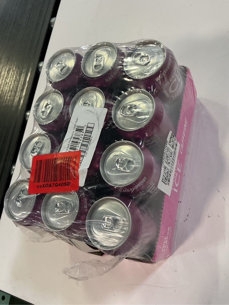 Condition photo showing New/Like New for sparkling ice caffeine black raspberry sparkling water with caffeine, zero sugar, with antioxidants and vitamins,16 fl oz cans (pack of 12) black raspberry 16 fl oz (pack of 12)