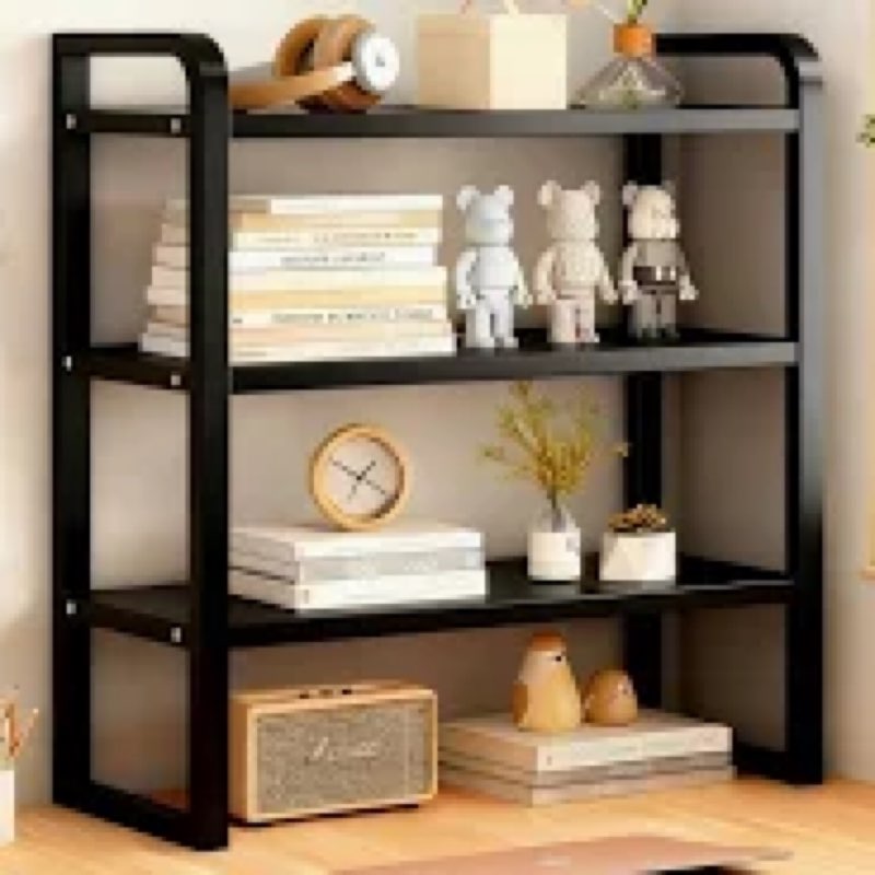 office desk shelf organizer, wood desktop bookshelf supplies storage rack, shelf for top of desk and dresser and cubicle decor aesthetic bookshelf (black black, three tier 19.69 lx7.87 wx22.05 h) black black, three tier 19.69lx7.87wx22.05h