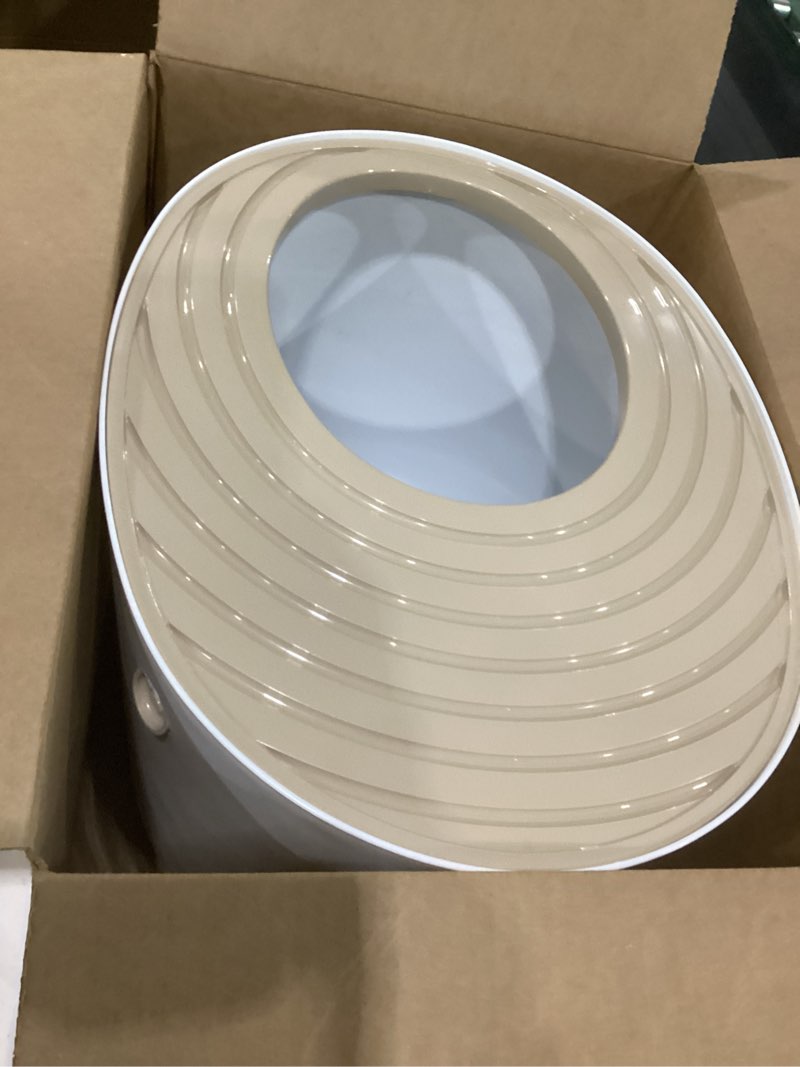 Condition photo showing Good Condition for iris usa top entry cat litter box, large enclosed with litter catching lid and scoop, dog proof, cat litter box, gray/white oval gray w/ scoop